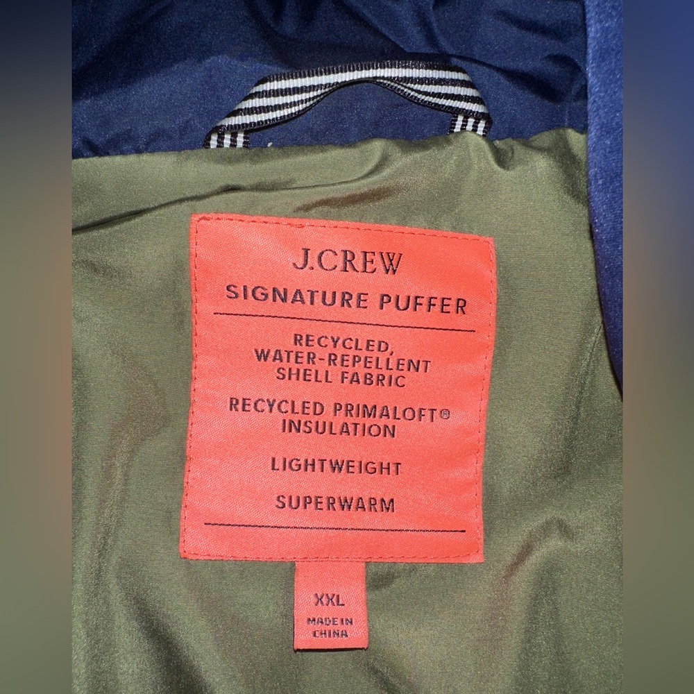 J. CREW πSignature Puffer Vest, PRIMALOFT, Navy Blue, BEAUTIFUL! NWOT, Size XXL - Picture 3 of 7